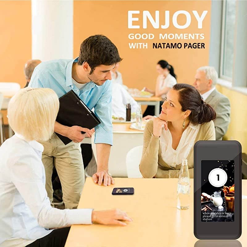 Restaurant Pager System with 20 pcs Coaster Pagers and 1 pc 999-Channel Keypad Call Button Extensible Wireless Calling System for Food Truck Clinic Church Cafe Shop