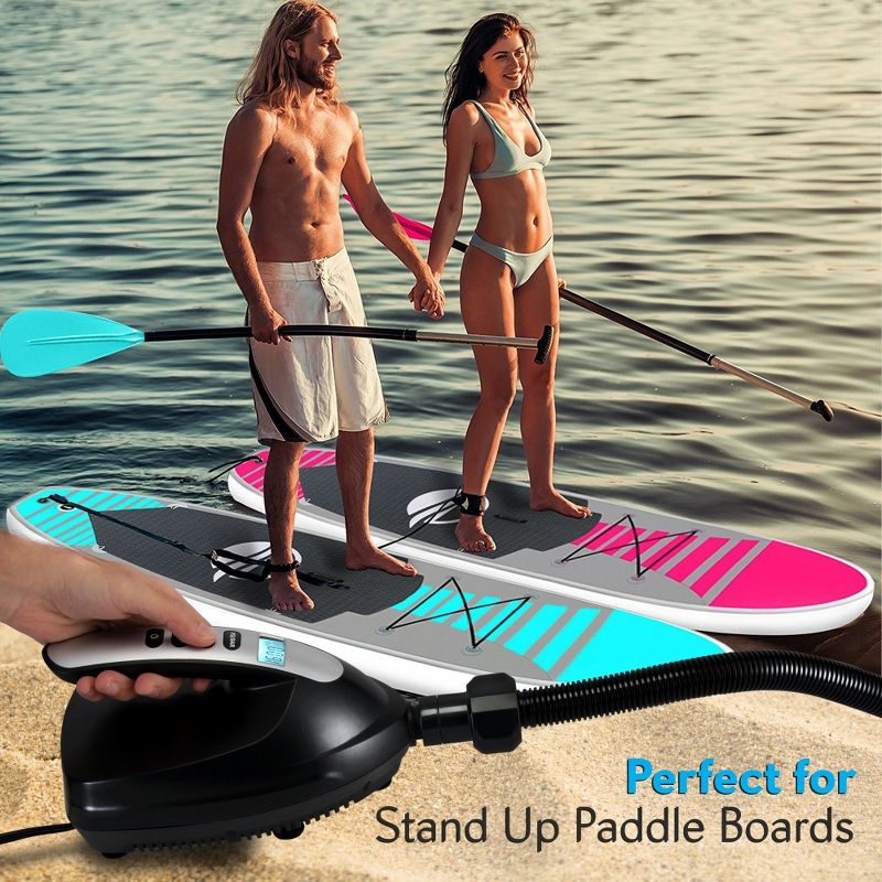 SereneLife SLPUMP20 Electric 110W 12Volt Compact Portable Quick Air Inflator Deflator for SUP Paddleboards, Inflatables, and Watersports, Black