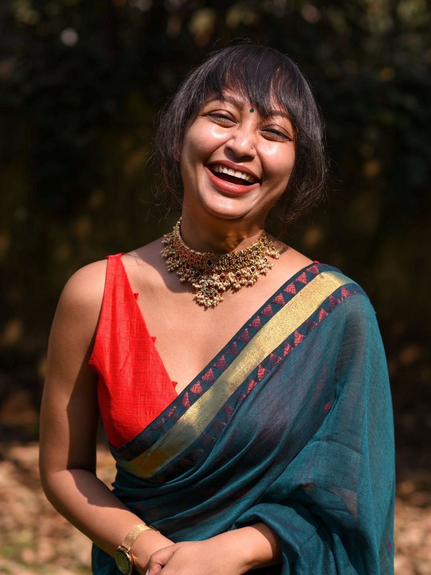 Suta Teal Blue Cotton Woven Saree Without Blouse