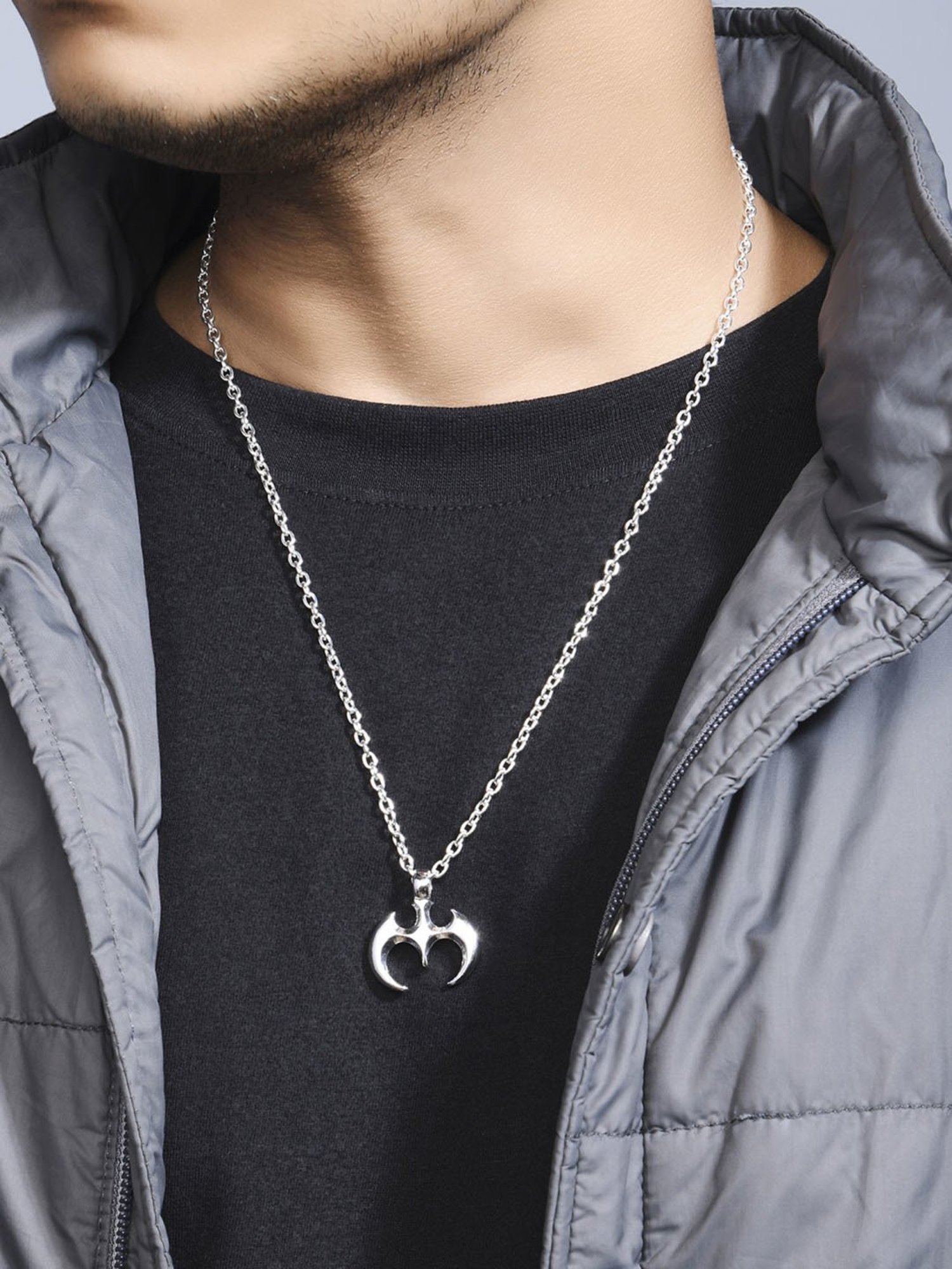 The Bro Code Silver-Plated Bat Man Pendant Necklace for Men