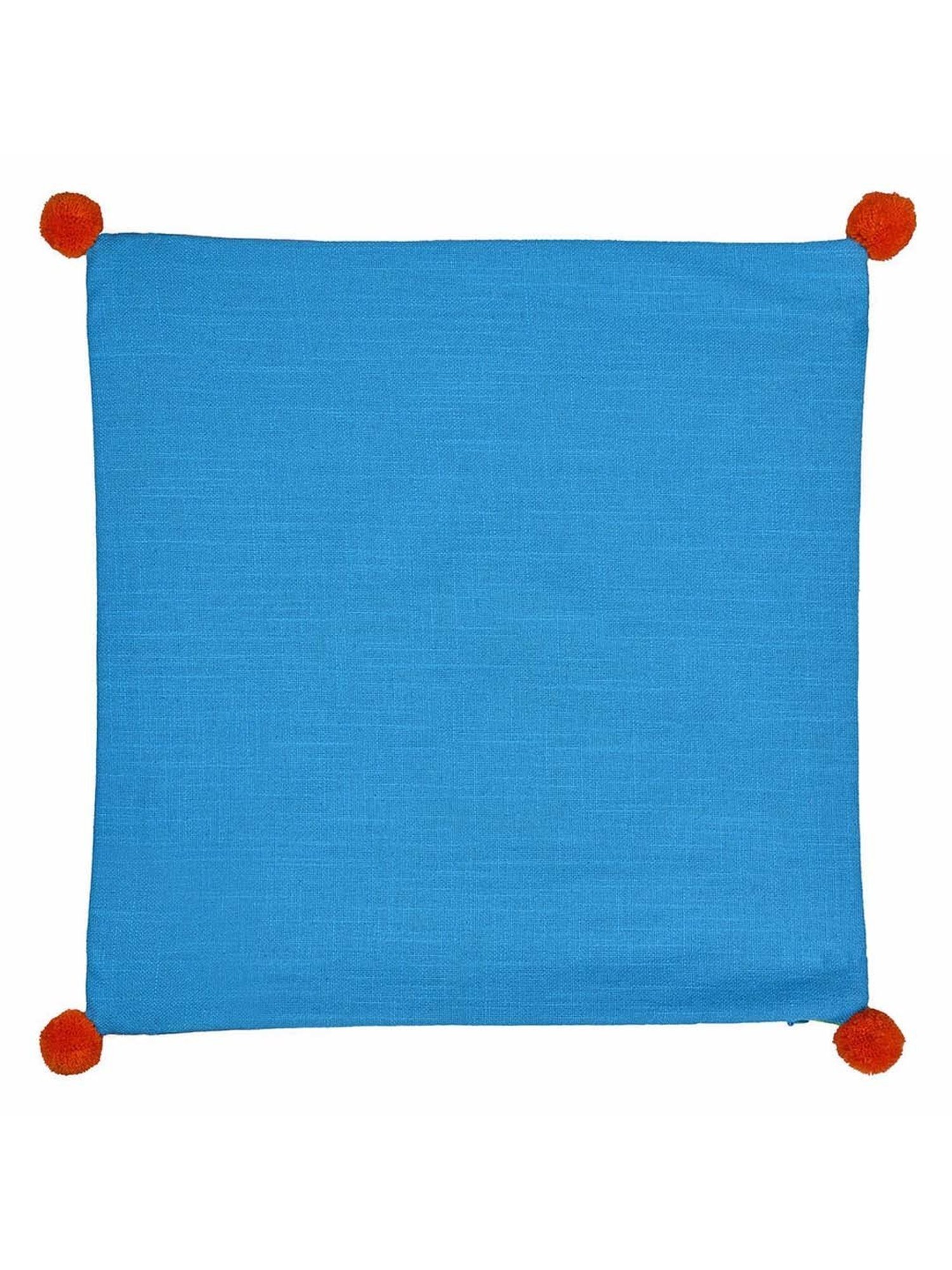 @home Blue & Green Cotton Two Sided Pom Pom Cushion Cover With Zipper