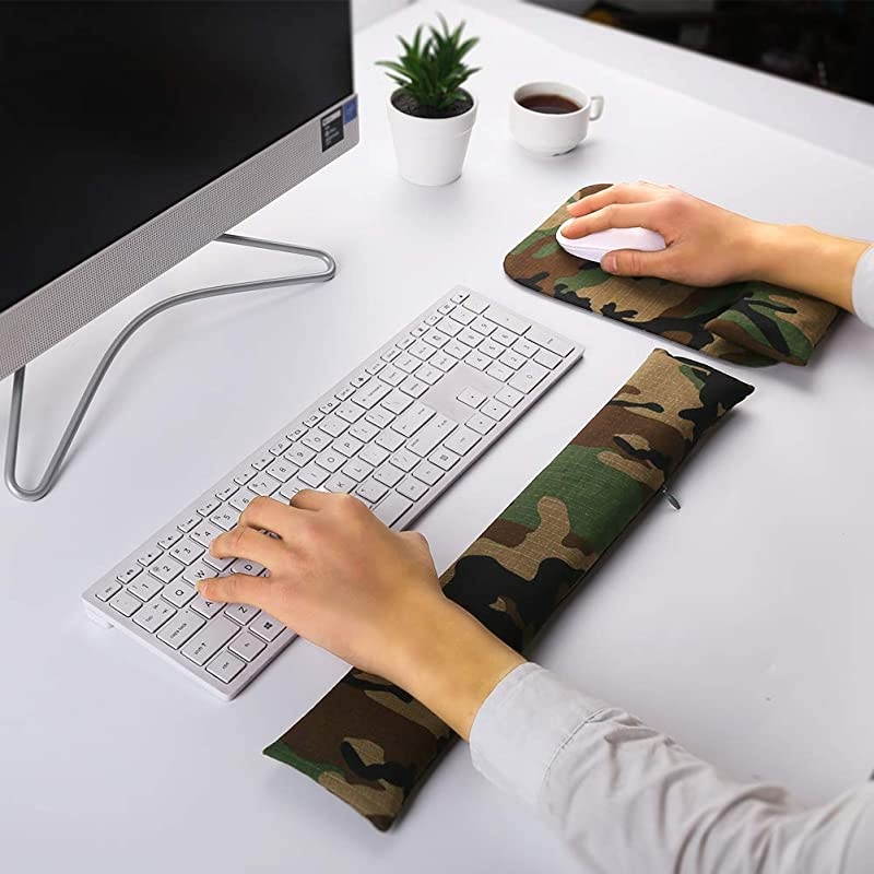 Pad Wrist Support Set Keyboard Wrist Rest Pad Bean Bag with Ergobeads Wrist Pain Relief for Easy Typing Office PC Laptop SkinFriendly Breathable Washable Durable Camouflage