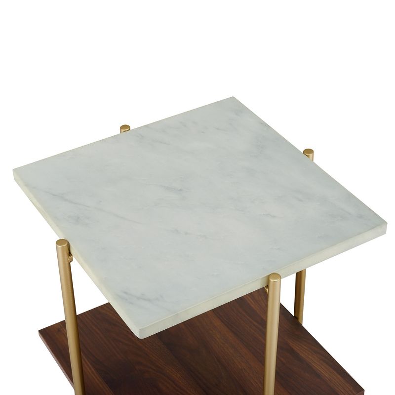 20" Dual Shelf Glam Square Side Cocktail Table Faux Marble/Gold - Saracina Home