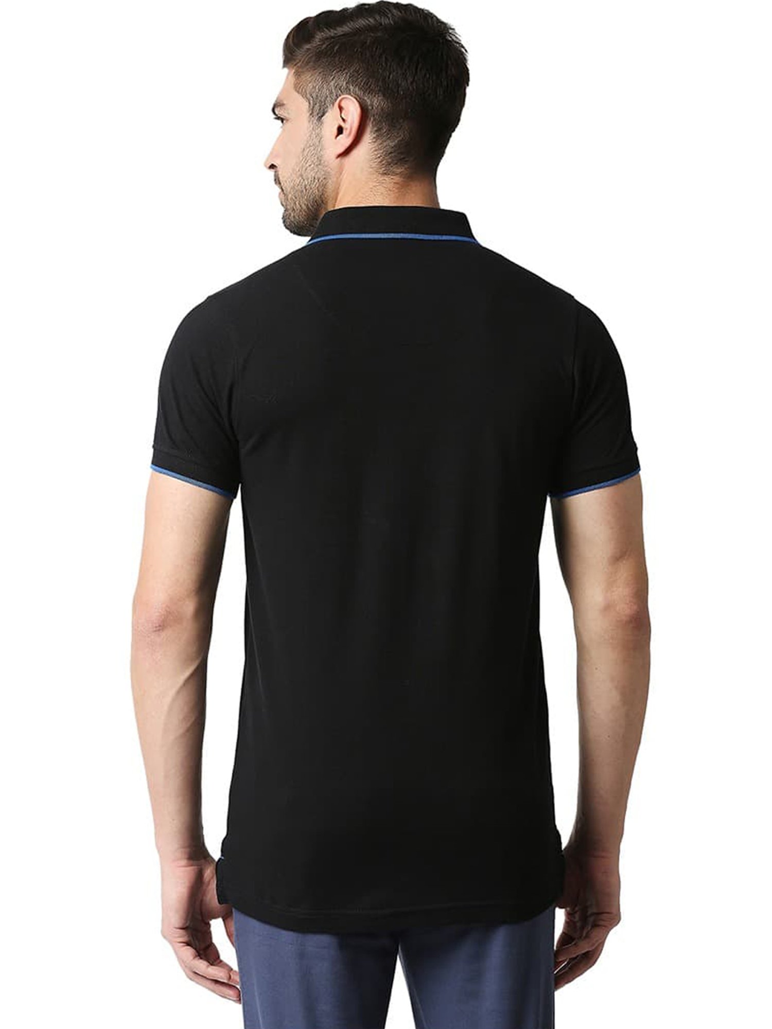 Basics Black Beauty Cotton Muscle Fit Polo T-Shirt
