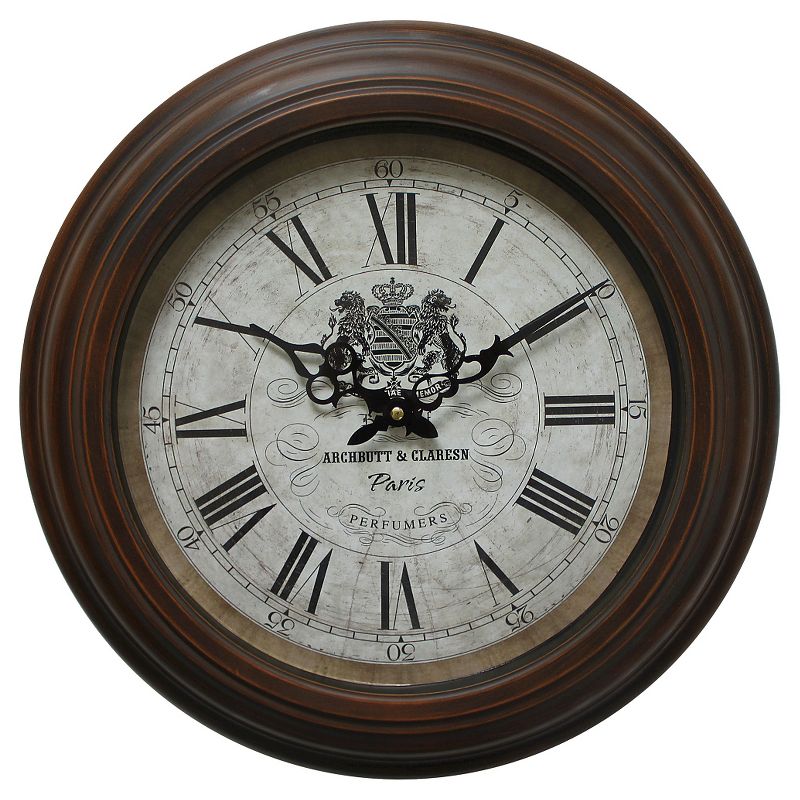 17" Round Wall Clock Brown - Yosemite Home Decor