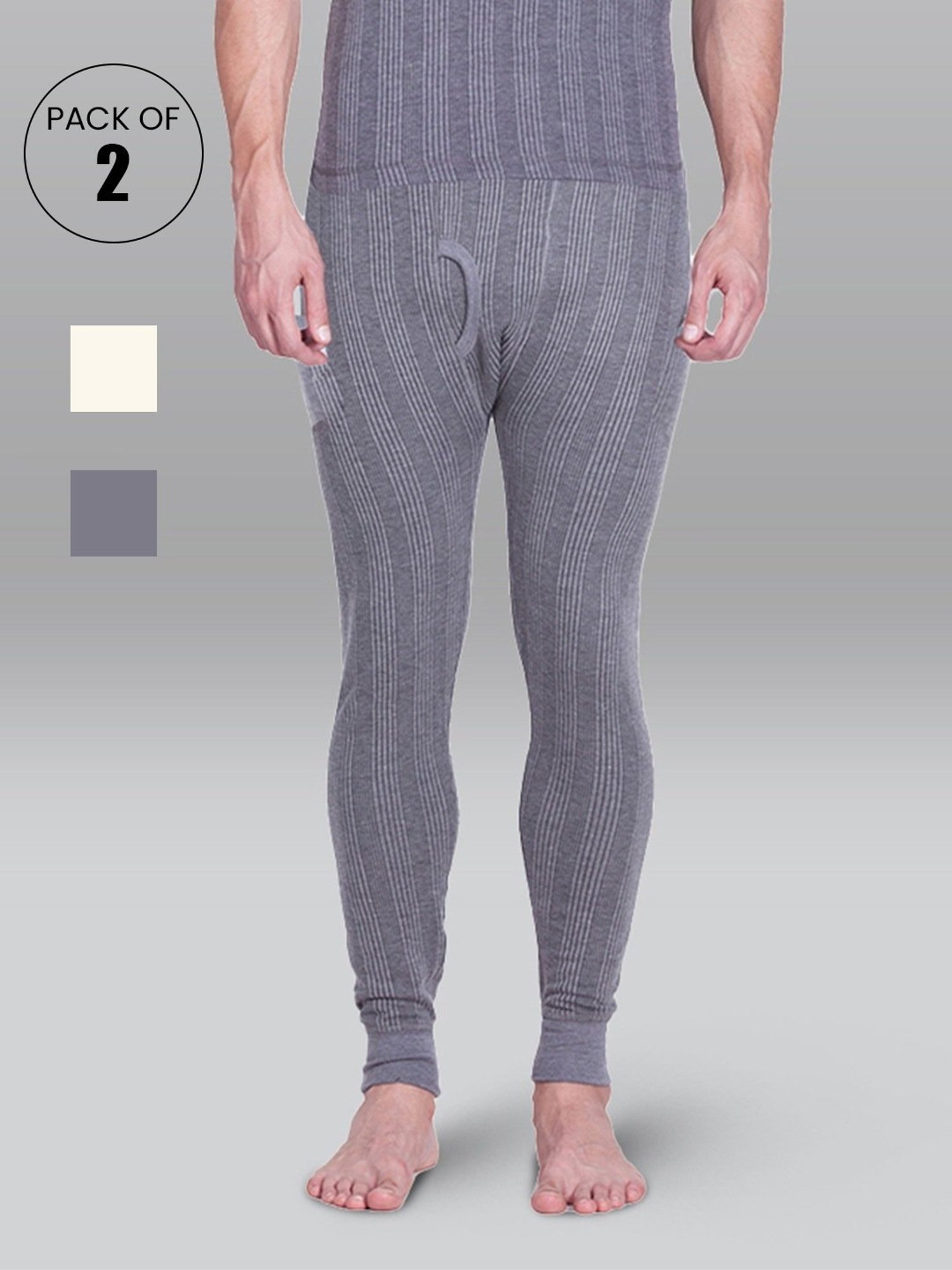LUX Inferno Grey & White Skinny Fit Striped Thermal Bottoms - Pack of 2