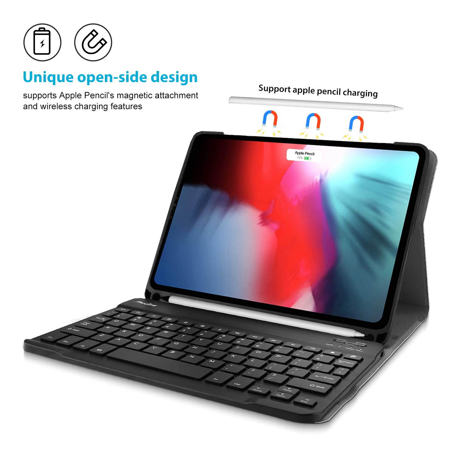 Procase Keyboard Case for iPad Pro 11 2018 1st Gen (Old Model A1980 A2013 A1934 A1979), Slim Shell Lightweight Smart Cover with Magnetically Detachable Wireless Keyboard for iPad Pro 11 Inch -Black