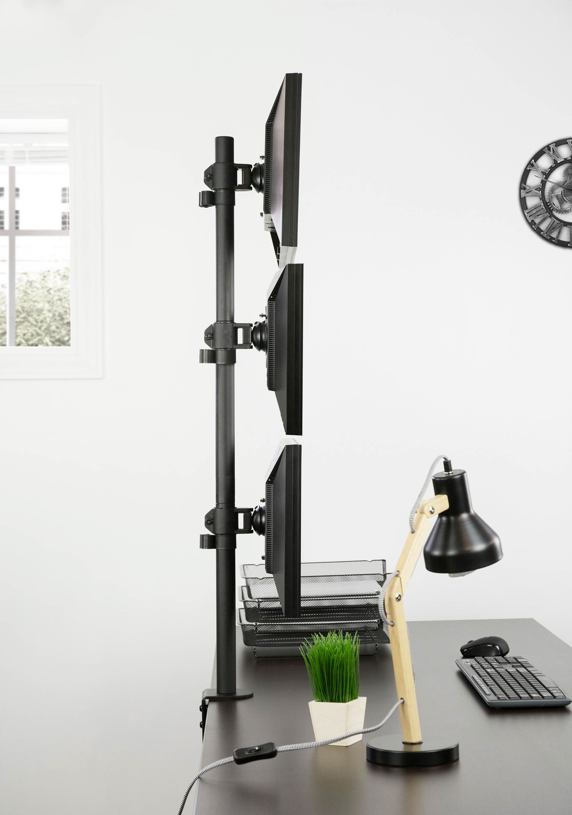 VIVO Triple LCD Monitor Desk Stand, Desktop Mount, Stacked Vertical 3 Screens up to 27" (STAND-V003V)