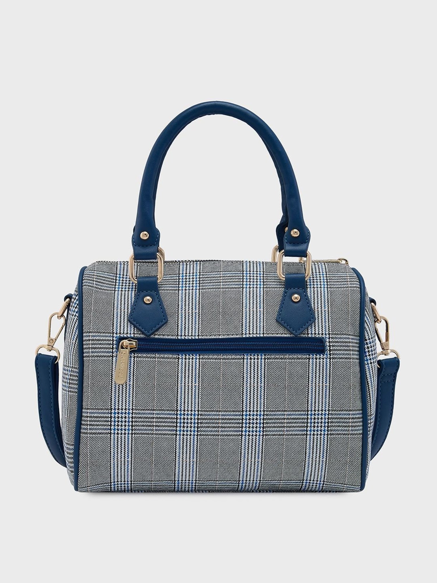 Caprese Navy Checks Medium Handbag