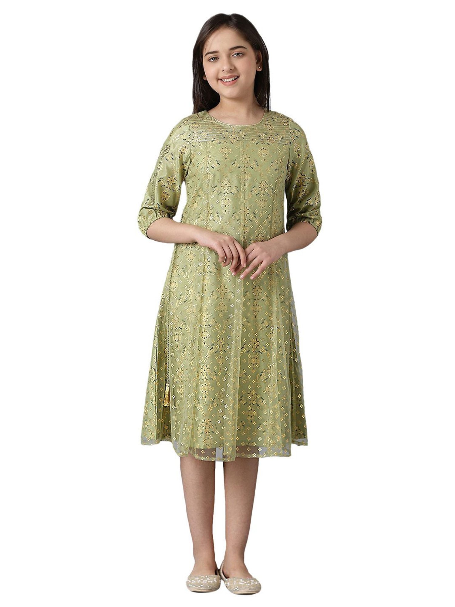 Aurelia Kids Green Floral Print Dress