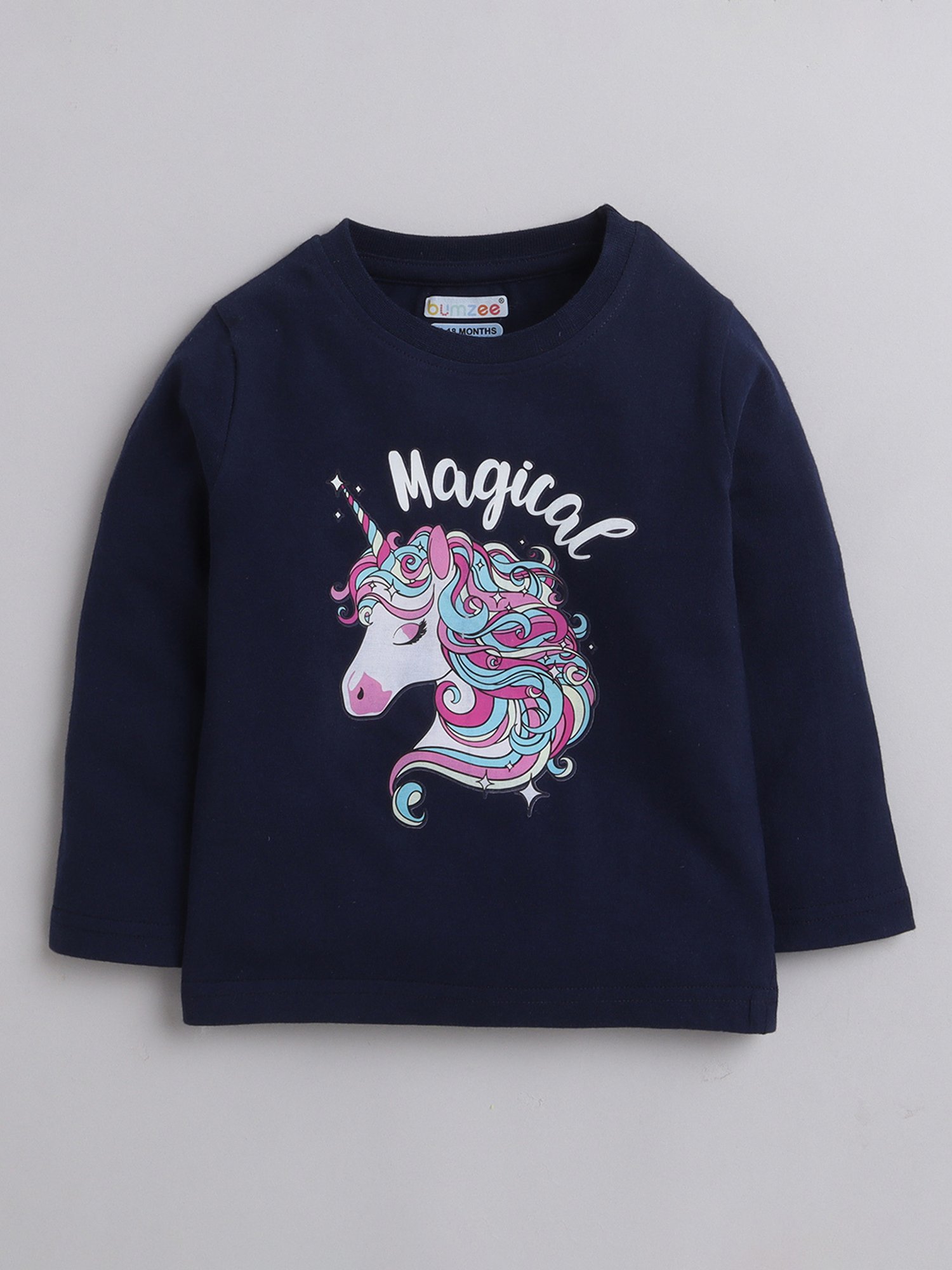 Bumzee Girls Navy Printed Full Sleeves T-Shirt with Pyjamas