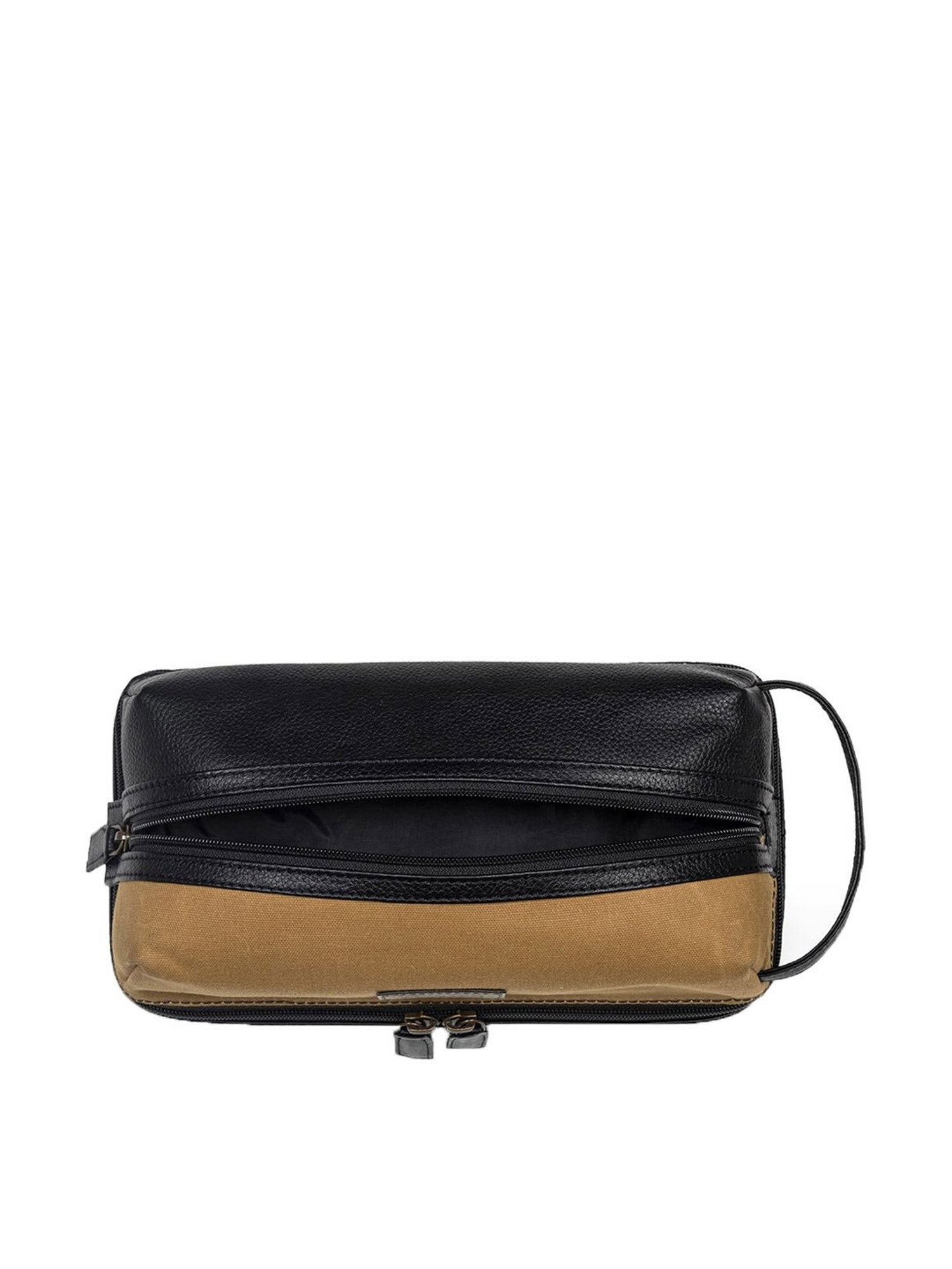 Mai Soli Khaki & Black Leather Toiletry Pouch