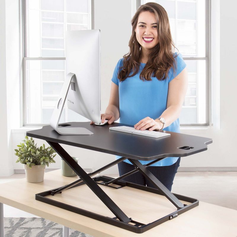 X-Elite Essential Standing Desk Converter with Pneumatic Height Adjustment &ndash; Black &ndash; Stand Steady