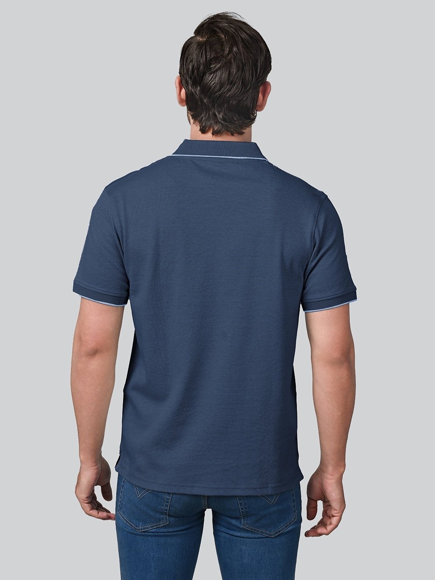 Lux Nitro Denim Blue Cotton Regular Fit Texture Polo T-Shirt