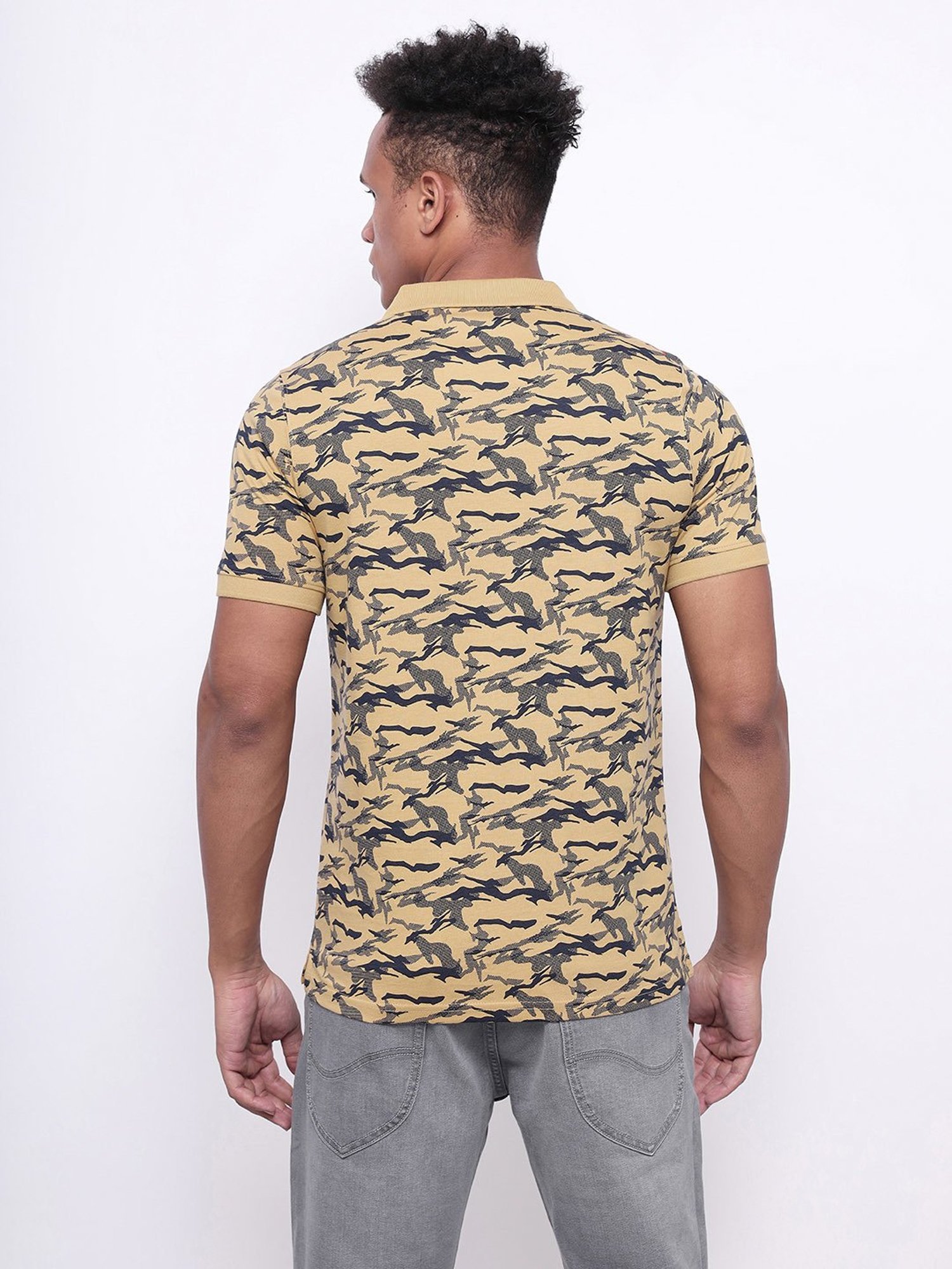 Lee Beige Slim Fit Printed Polo T-Shirt