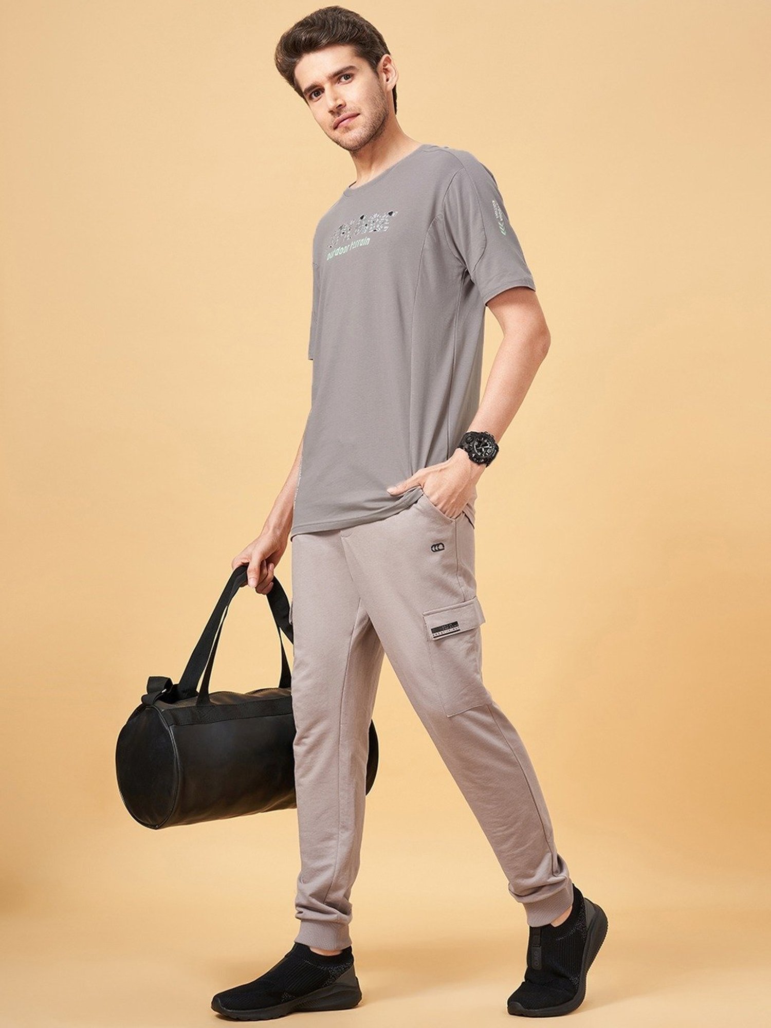 Ajile by Pantaloons Steel Grey Slim Fit Printed T-Shirt