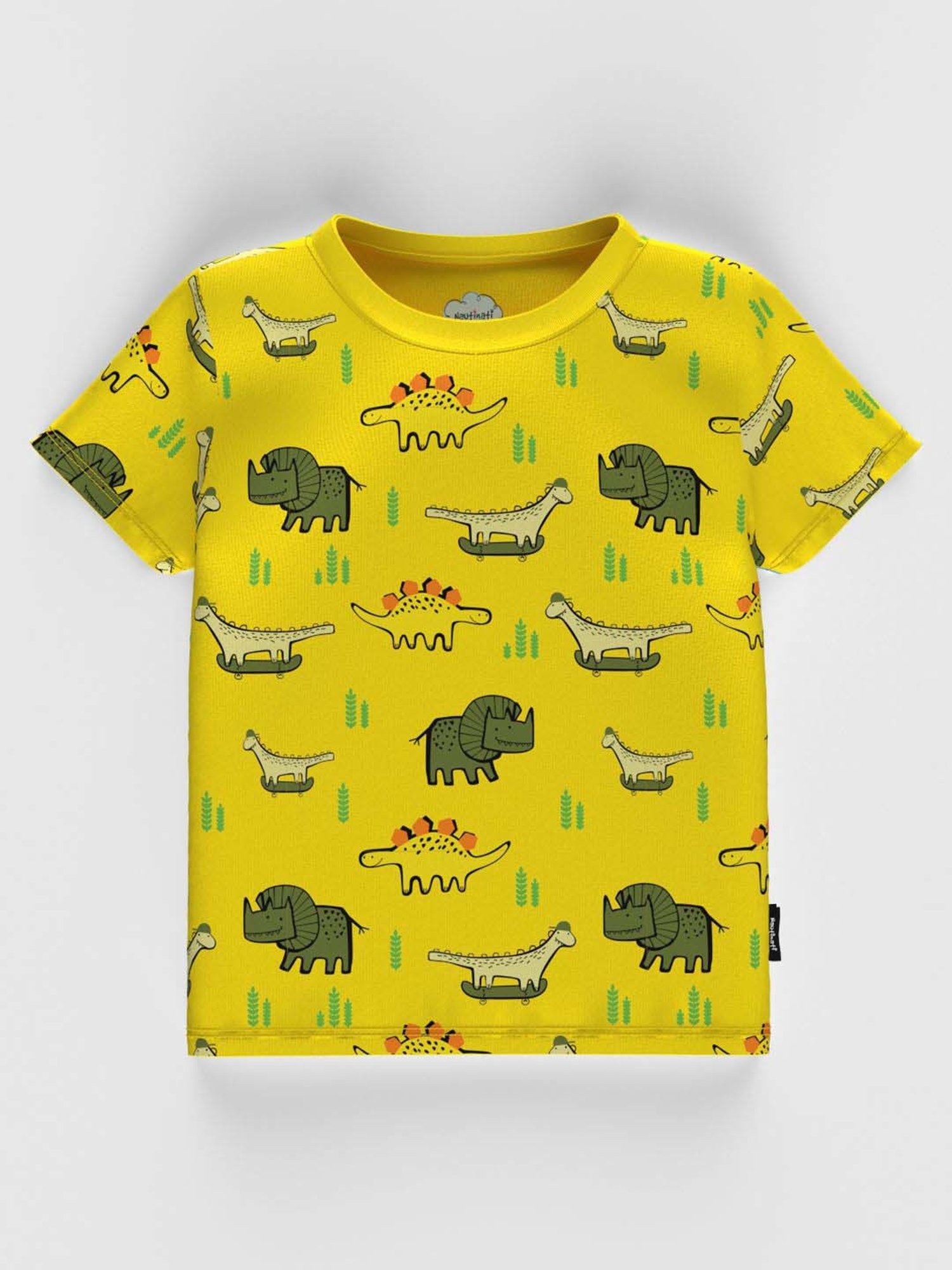 Nauti Nati Kids Yellow & White Cotton Printed T-Shirt