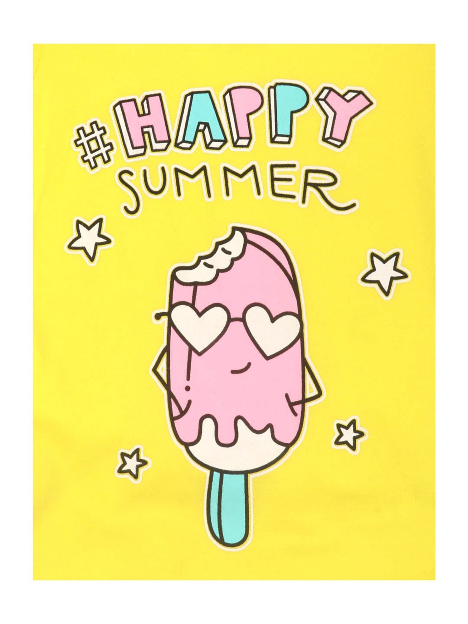 Lazy Shark Kids Yellow & Cream Printed  Top with  Shorts