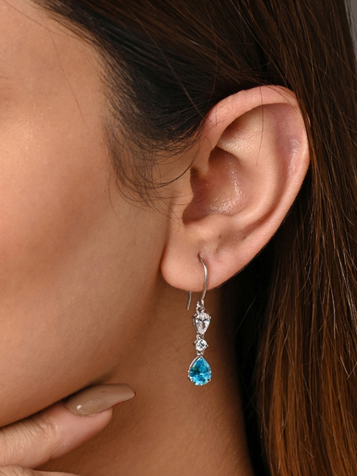 Clara 925 Silver Rhodium-Plated Swiss Zirconia Pear Solitaire Dangler Earrings