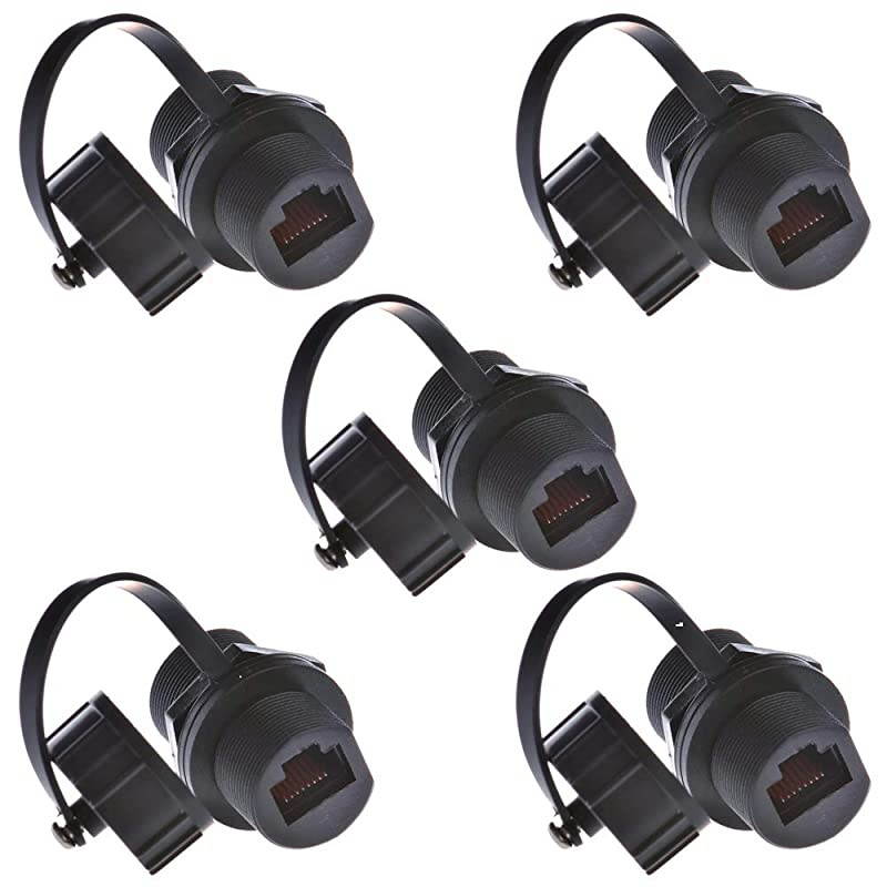 5PCS Panel Mounting RJ45 Waterproof Cat5/5e/6 8P8C Connector Ethernet LAN Cable Connector Double Head Coupler Adapter Female to Female with Waterproof/Dust Cap