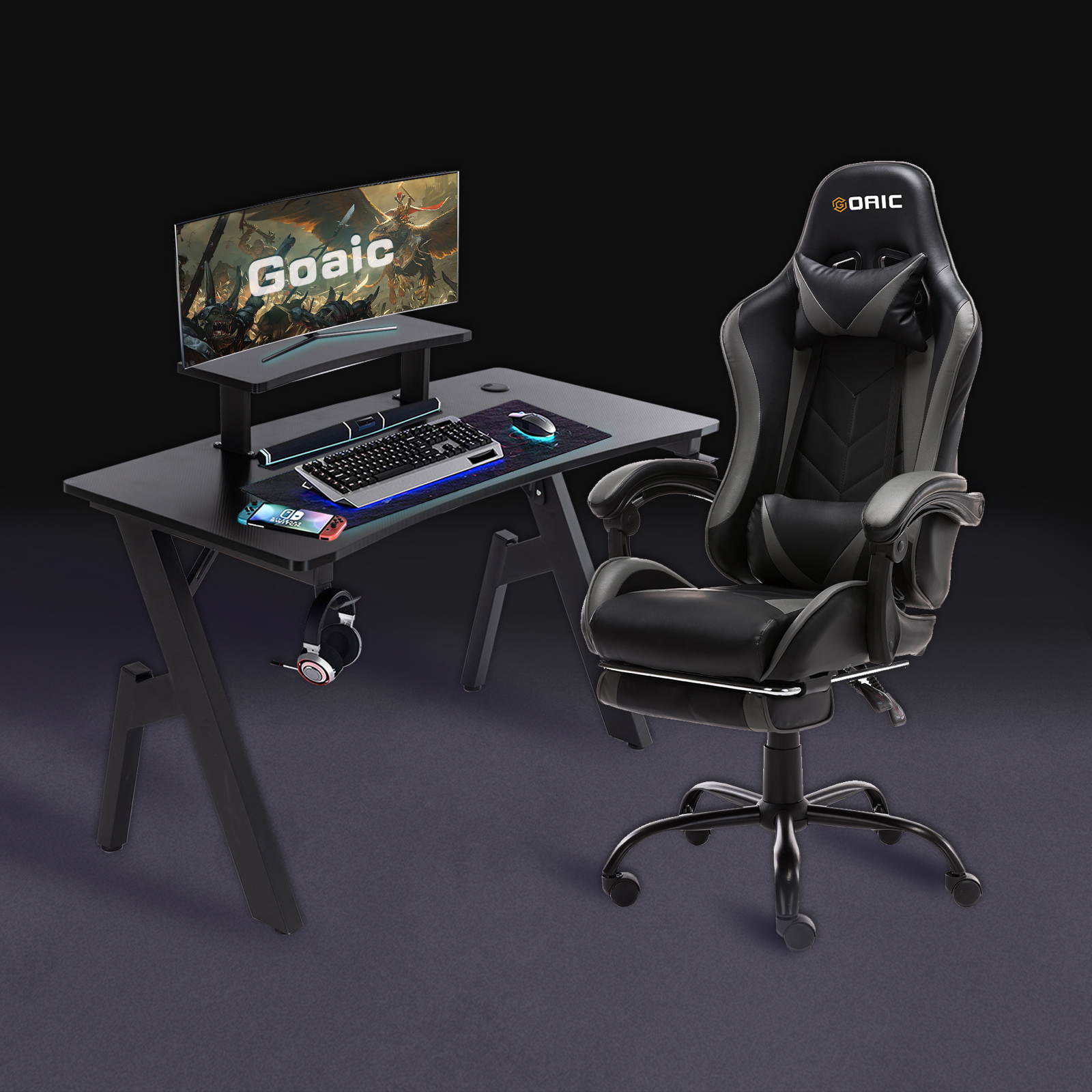 Goaic Gaming Chair PC Racing Game Chair Ergonomic 135&deg; Adjustable Reclining Office Chair with Footrest, High Back Office Desk Computer Chair with Headrest and Lumbar Pillow Support (White/Red)