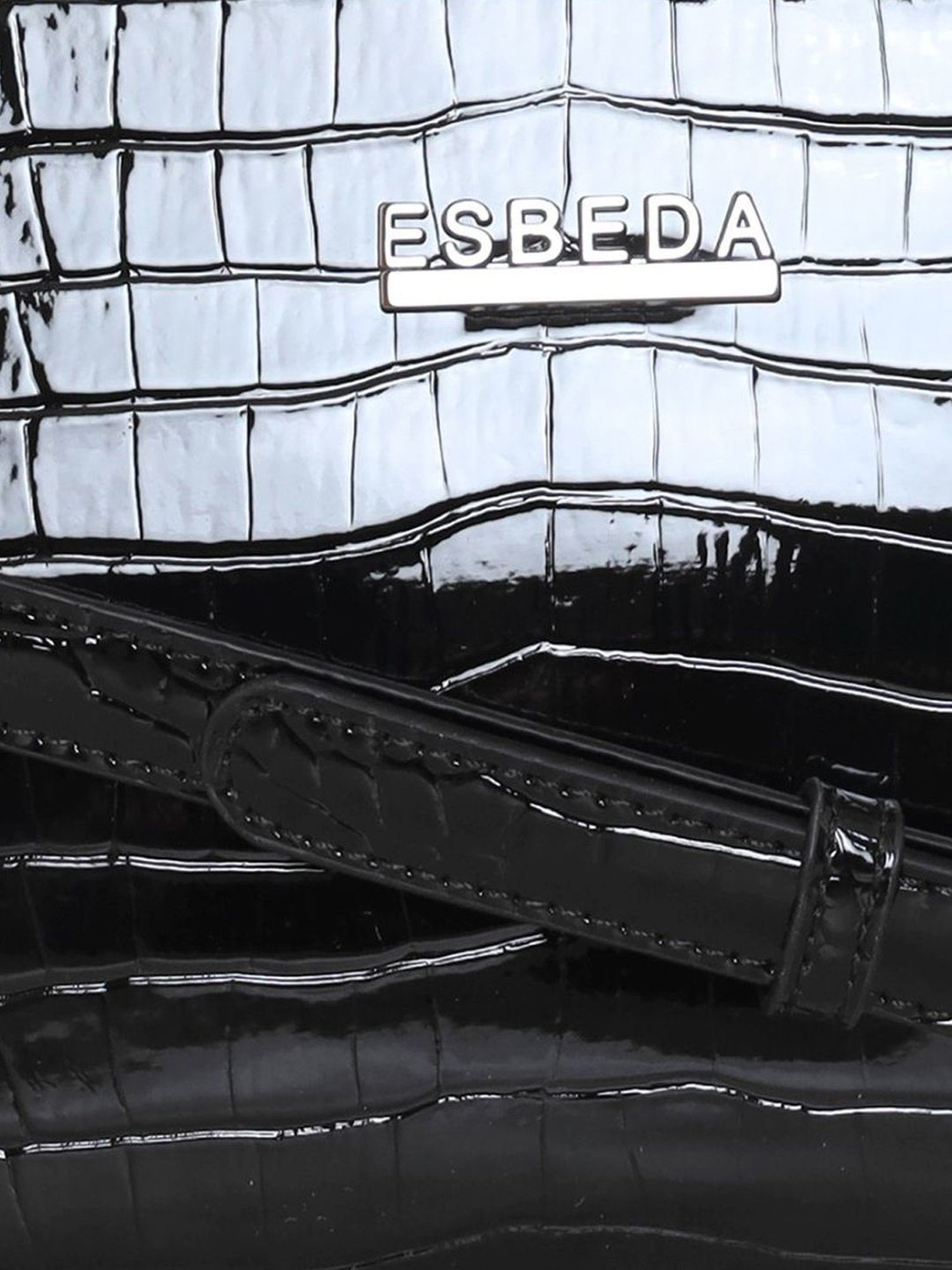 Esbeda Glossy Black PU Textured Handbag