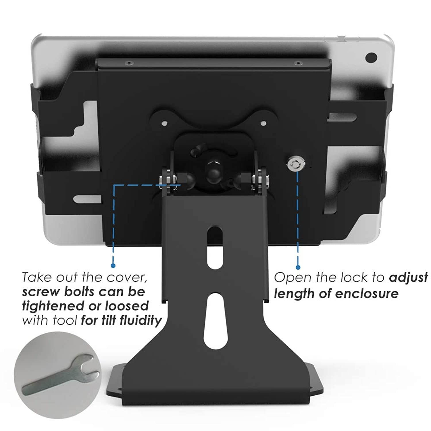 Swivel iPad Holder Stand for 10.2 iPad 7th, iPad 5th/ 6th, iPad Mini, iPad Air, iPad Pro 9.7/12.9/10.5, Tablets (6.69-10 inch), Key Lock, Black, BSC401B - Beelta