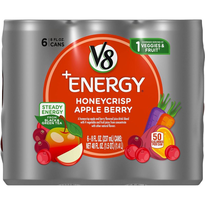 V8 +Energy Honeycrisp Apple Berry - 6pk/8 fl oz Cans