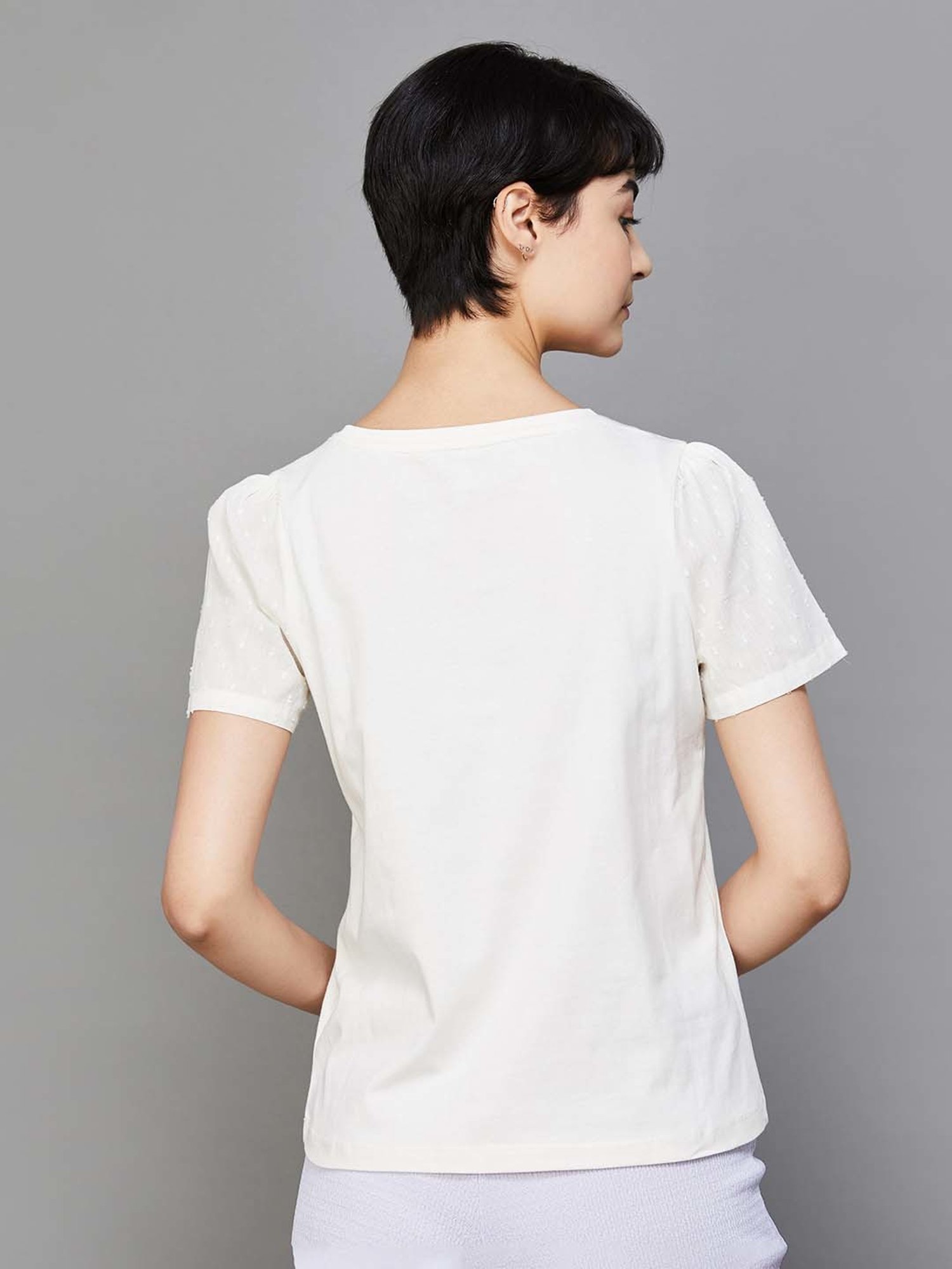 Fame Forever by Lifestyle White Cotton Self Pattern Top