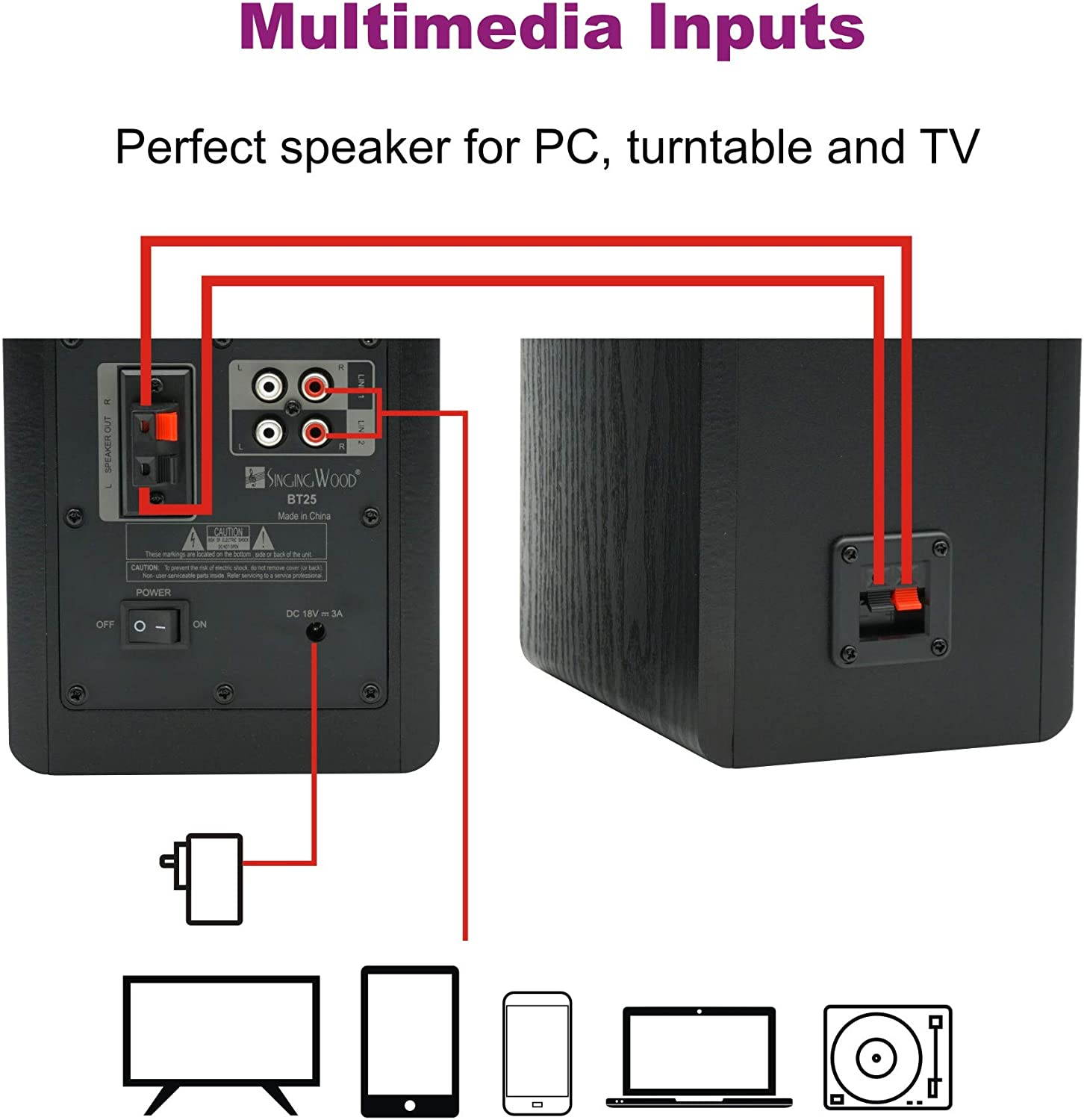 SINGING WOOD BT25 Powered BT Bookshelf Speakers Studio Monitor Speakers 2 AUX Input 2 Speakers Wooden Enclosure Max 50 Watts RMS(Beech Wood)