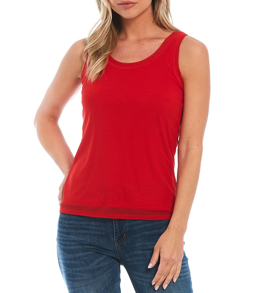 Reba Heather Scoop Neck Sleeveless Mesh Tank