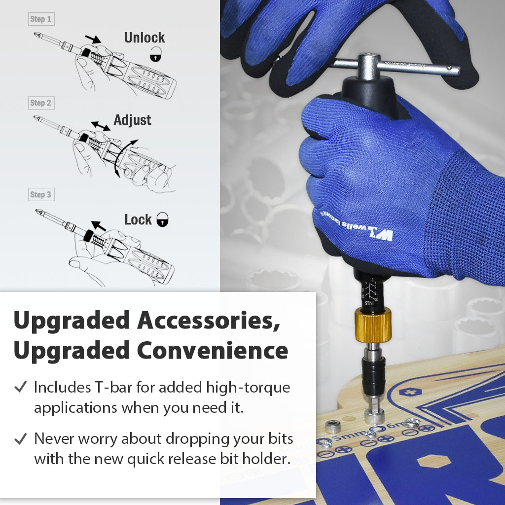 FIRSTINFO Precision Certified Torque Limiting Screwdriver, 1/4 Inch Universal Hex Bit Holder, 5-25 in-lbs with Extra T-Handle