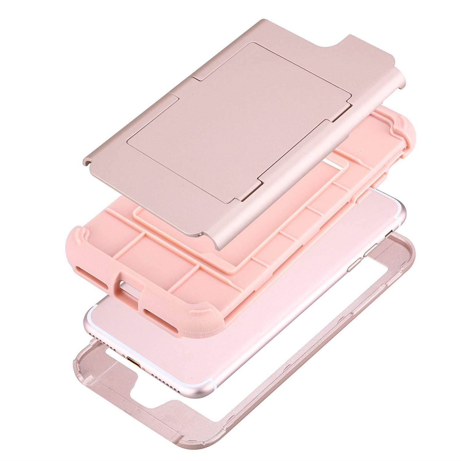 iPhone 7 Plus Case, iPhone 7 Plus Mirror Case,Hidden Back Mirror Wallet Case for Girls Women with Card Holder Impact Shock-Absorbent Case Cover for Apple iPhone 7 Plus. (Rose Gold)