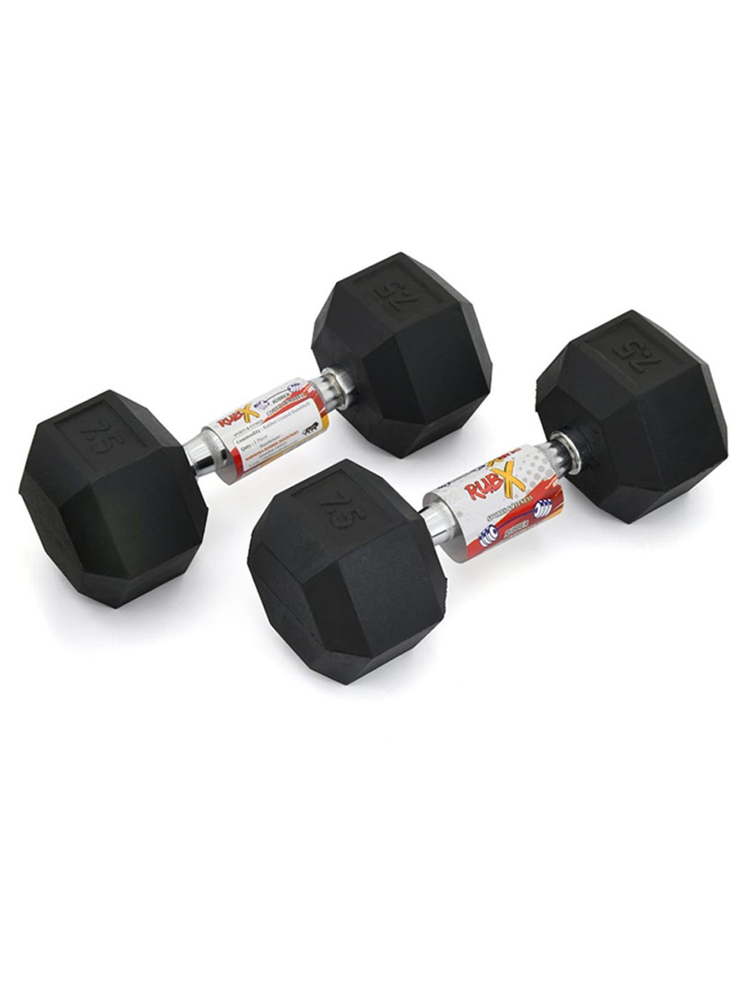RUBX Rubber Coated Professional Exercise Hex Dumbbells (Pack of Two) 7.5 Kg x 2pc (Total = 15 kg)