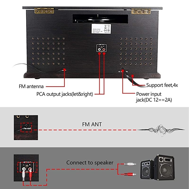 Record Player, Phonographs  3-Speed Vinyl Turntable Built-in 2 x9W Bluetooth Speakers, Headphone Jack/Aux In/RCA/LED/USB/MP3/CD/FM/AM Record Player
