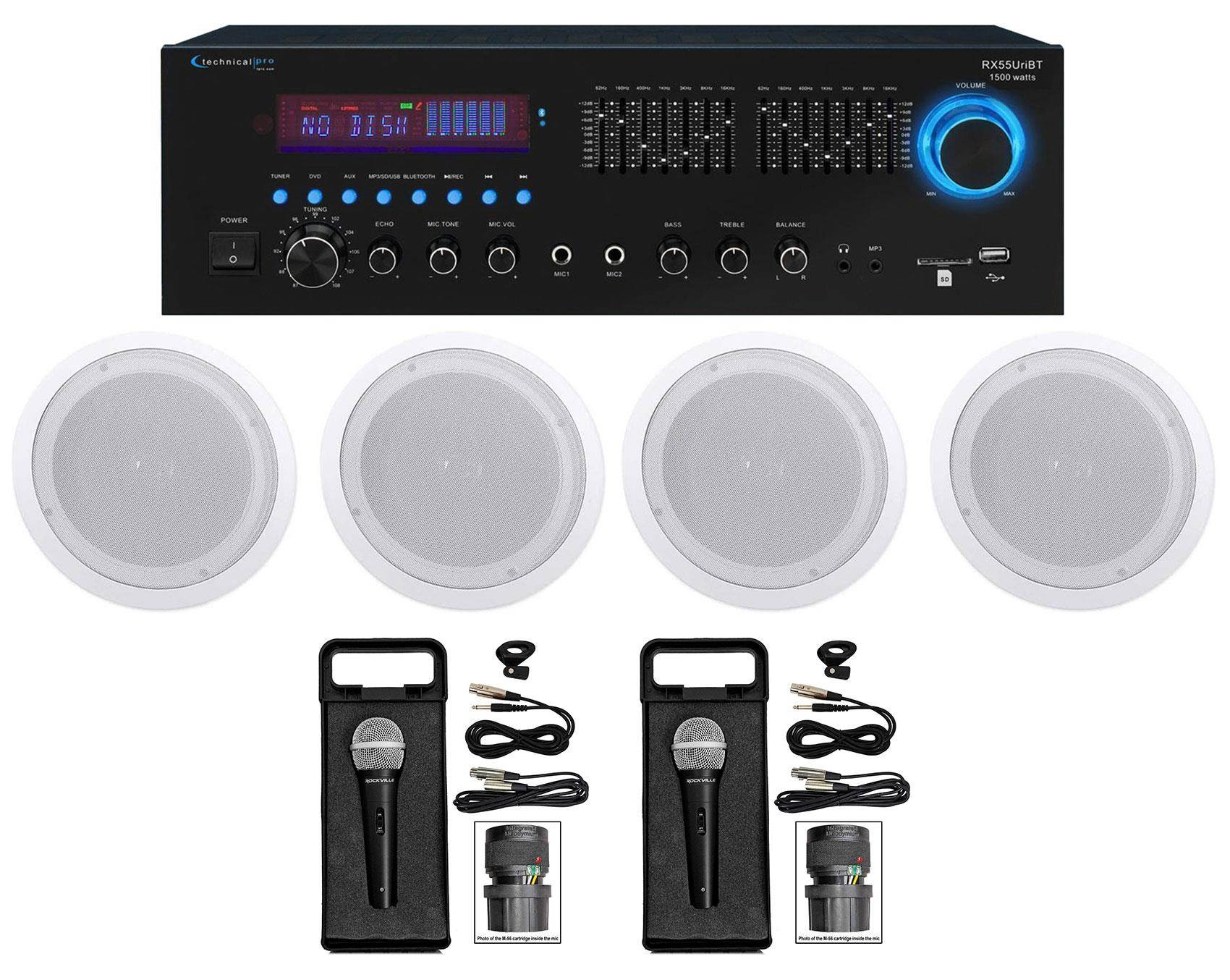 Technical Pro Home Karaoke Machine System w/ Bluetooth+(4) 8" Ceiling Speakers