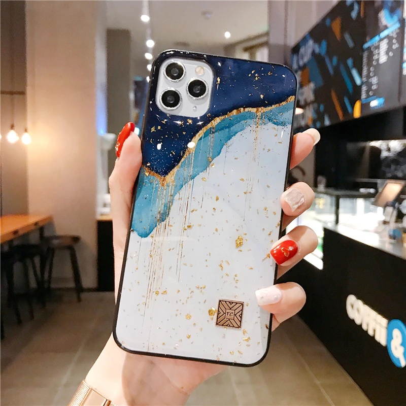 Luxury Gold Foil Silicon Case For iPhone 12 11 Pro Xs Max Mini SE Glitter Quicksand Marble Soft Cover For iPhone X XR 6 7 8 Plus