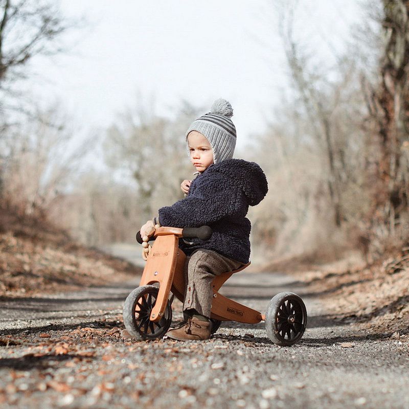 Kinderfeets Durable Wooden Tiny Tot 2 in 1 No Pedal Starter Balance Bike and Toddler Tricycle Sturdy Ride On Toy for 12 to 24 Months, Bamboo
