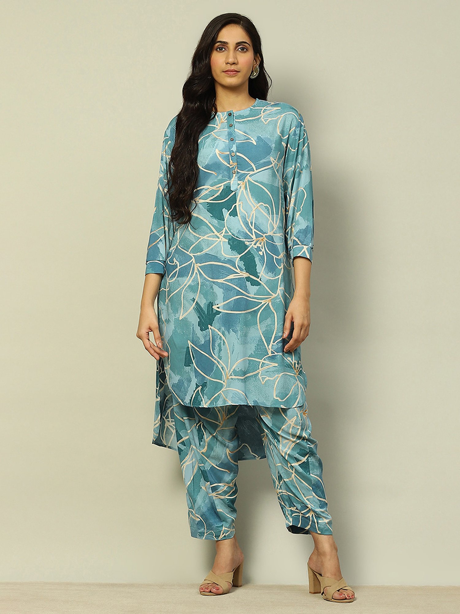 Rangriti Aqua Printed Kurta Pant Set