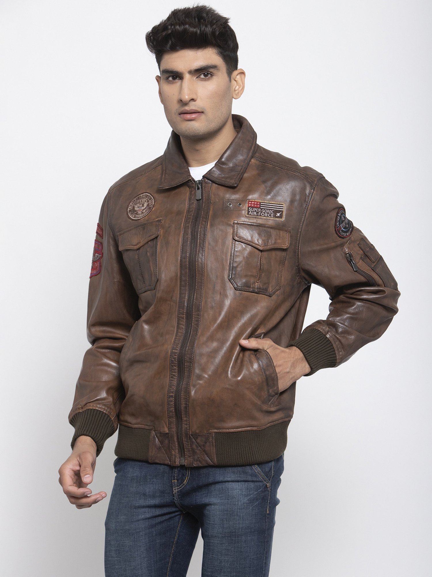 Teakwood Leathers Brown Shirt Collar Leather Jacket