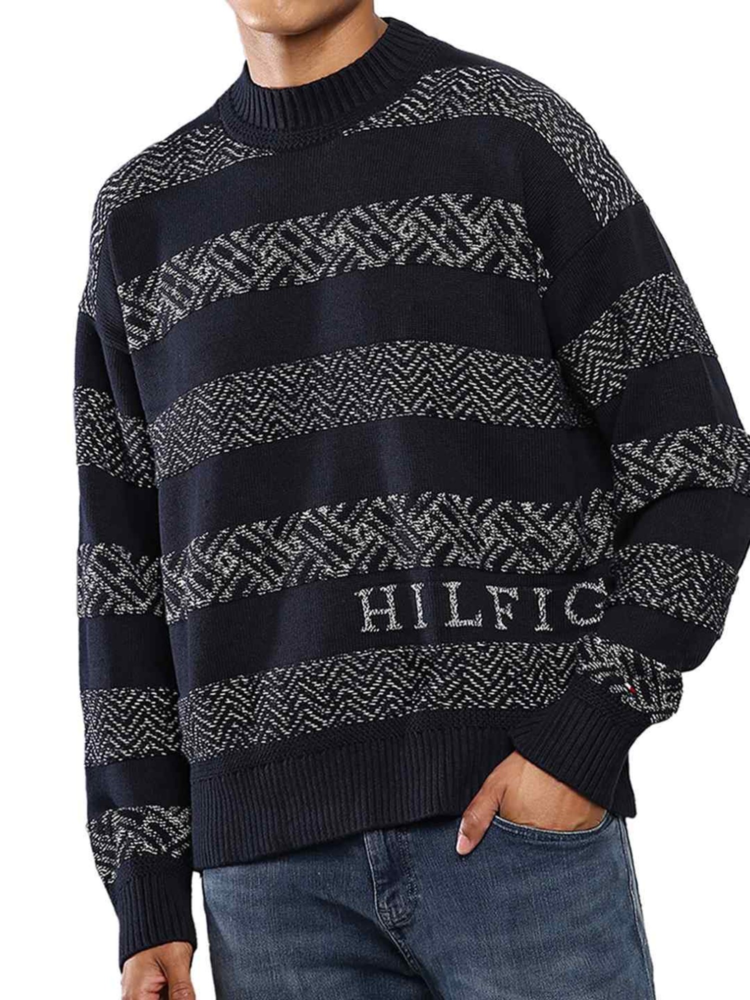 Tommy Hilfiger Desert Sky Cotton Regular Fit Striped Sweaters