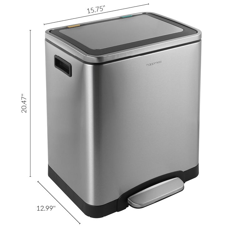 happimess Elmo Rectangular 8-Gallon Double Bucket Trash Can with Soft-Close Lid, Stainless Steel 