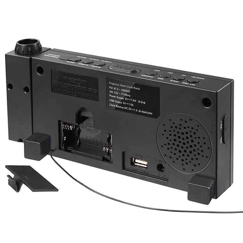 Digital Alarm Clock for Ceiling,Wall,Bedroom - FM Radio,7&rdquo; Large Number & 5 Dimmers,350&deg;Projector,USB Charger,Sleep Timer,Plug in & Battery Backup,Loud Dual Alarm Clock for Heavy Sleepers