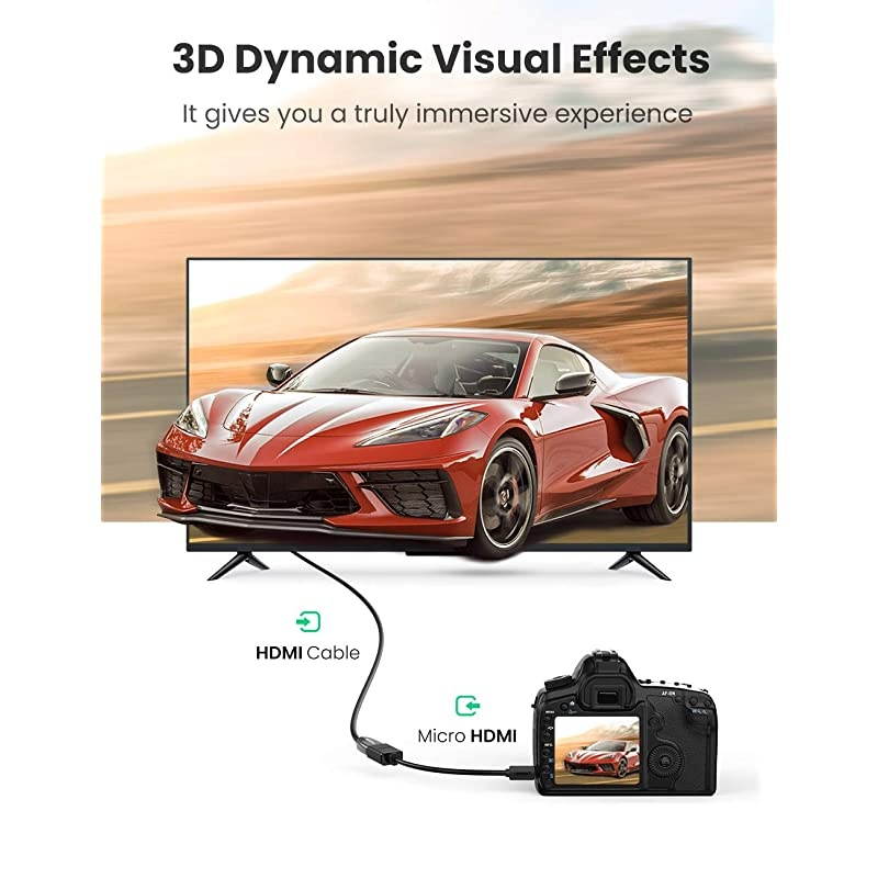 Micro HDMI to HDMI Cable Male to Female with Ethernet Type D to Type A Gold Plated Support 1080P 3D 4K Compatible with GoPro Hero 7 Black 5 4 6 Raspberry Pi 4 Sony A6000 Camera Nikon B500