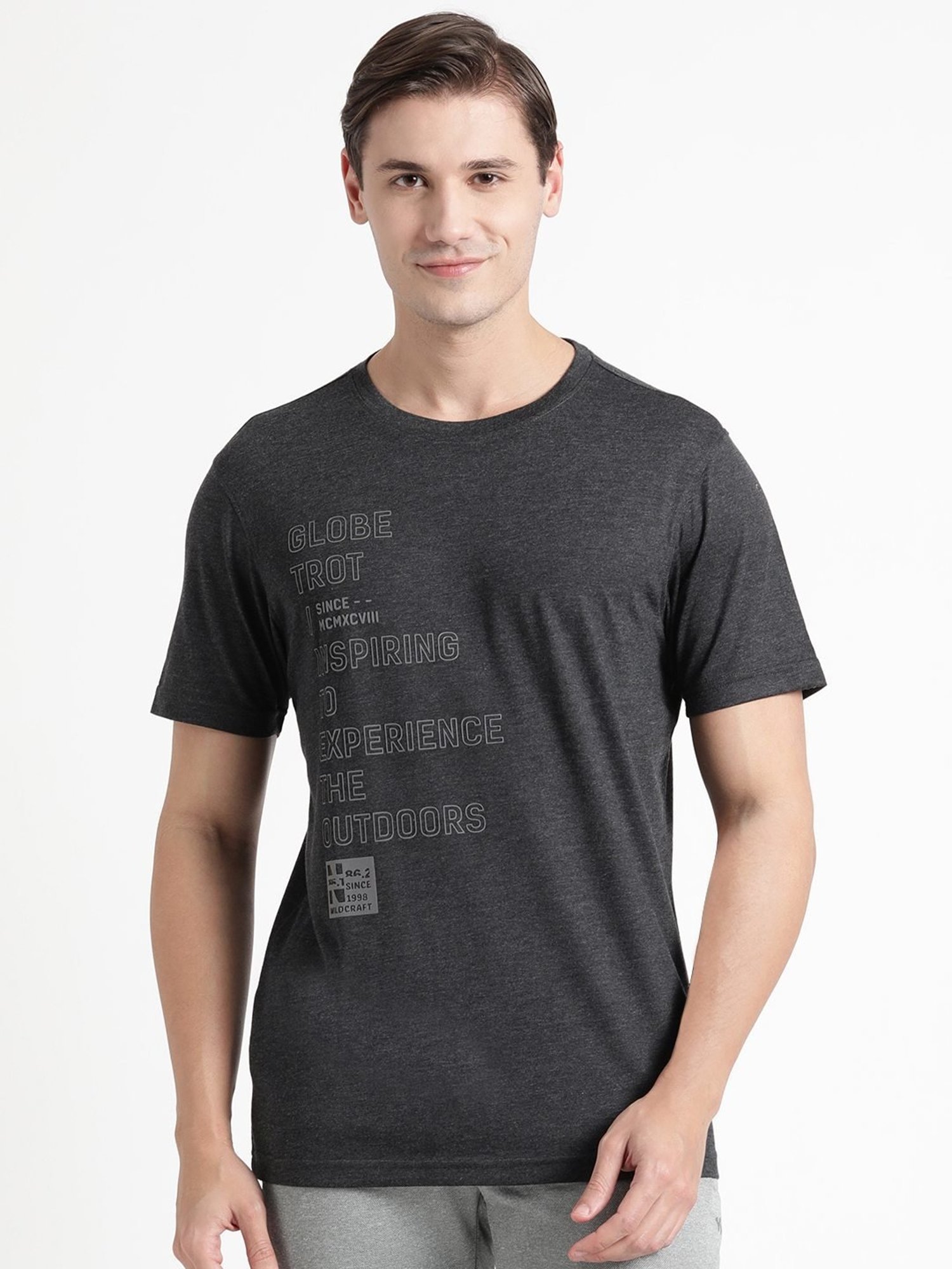 Wildcraft Black  Regular Fit Printed Sports T-Shirt