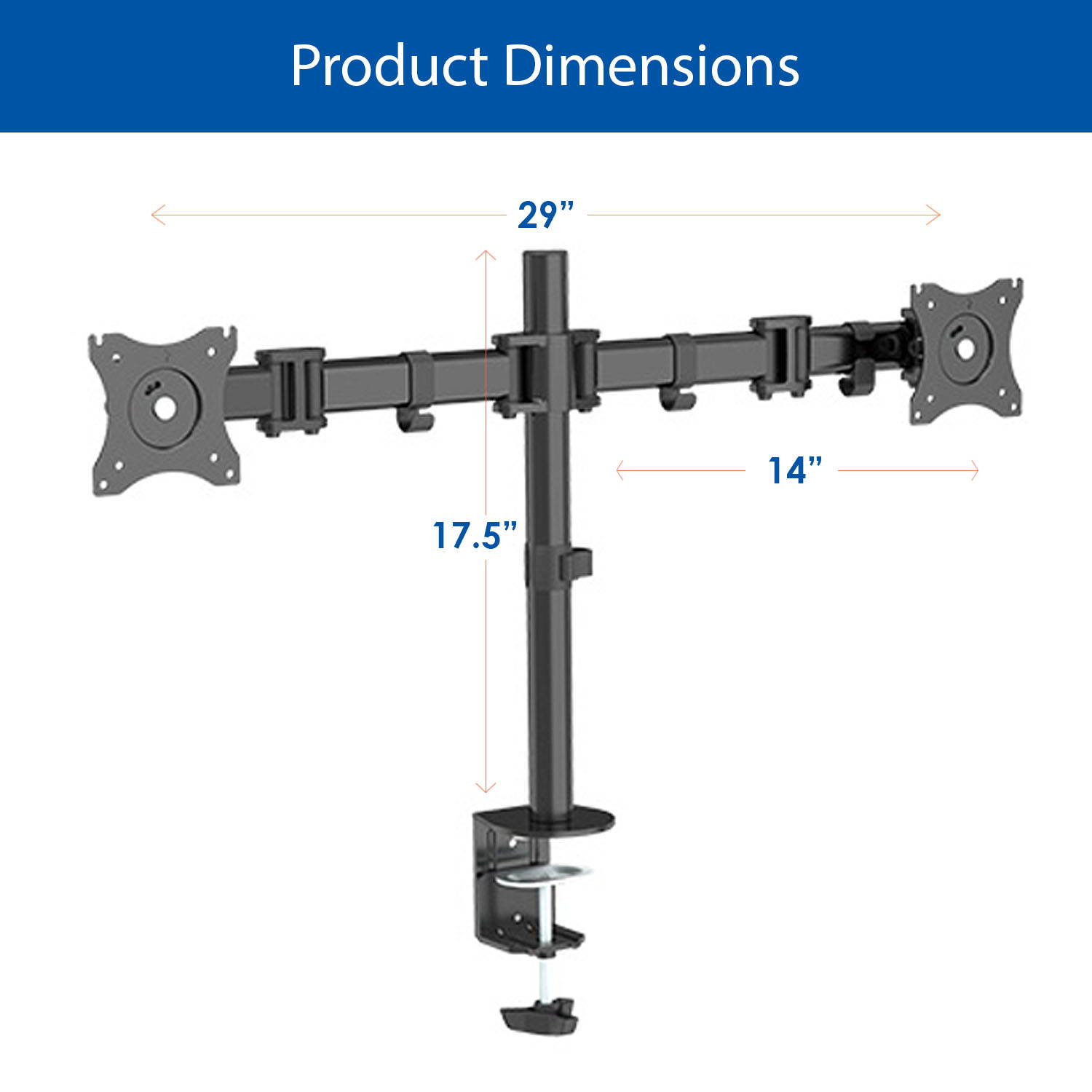 QualGear&reg; 13-27 Inch 3-Way Articulating Dual Monitor Desk Mount