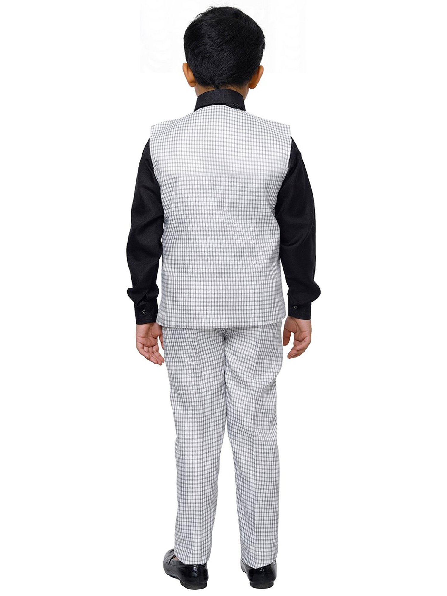 Pro-Ethic Style Developer Kids Grey & Black Checks Full Sleeves Shirt, Waistcoat, Pants with Bow