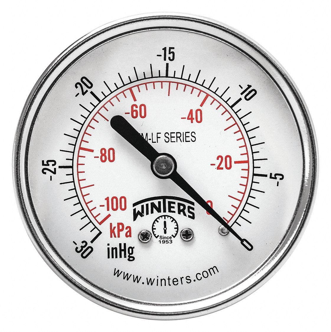 Gauge,Pressure,2-1/2in,30in. Hg Vac to 0 WINTERS PEM1431LF