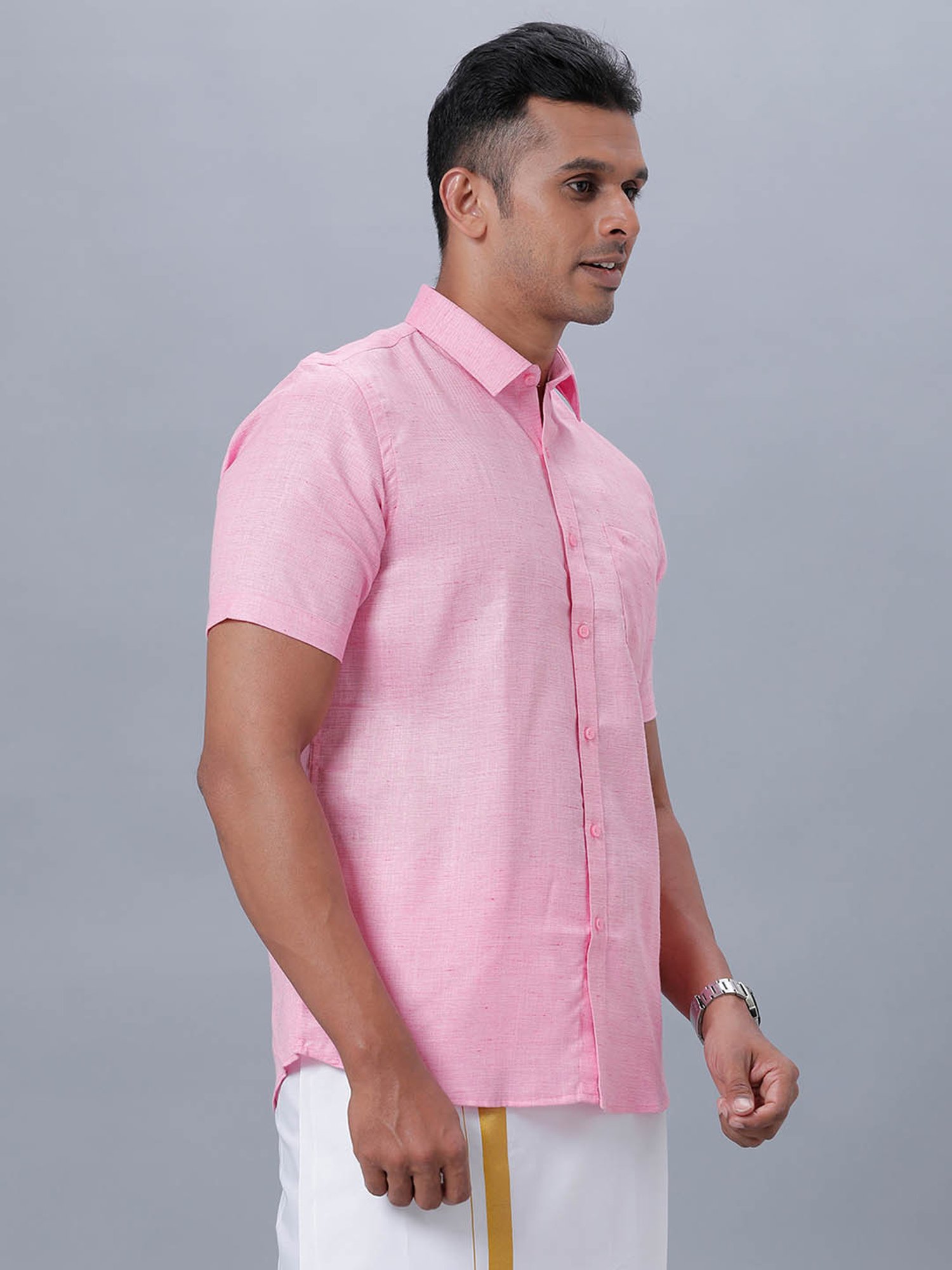 Ramraj Pink Cotton Regular Fit Shirt