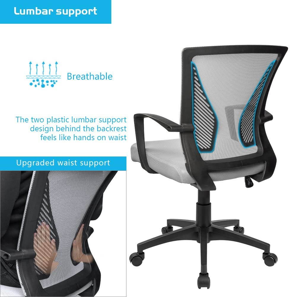 Furmax Office Chair Mid Back Swivel Lumbar Support Computer Ergonomic Mesh Chair with Armrest (Black)